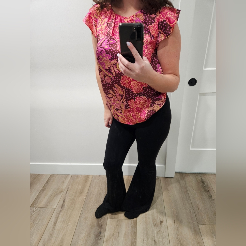 Pink Floral Cap Sleeve Top